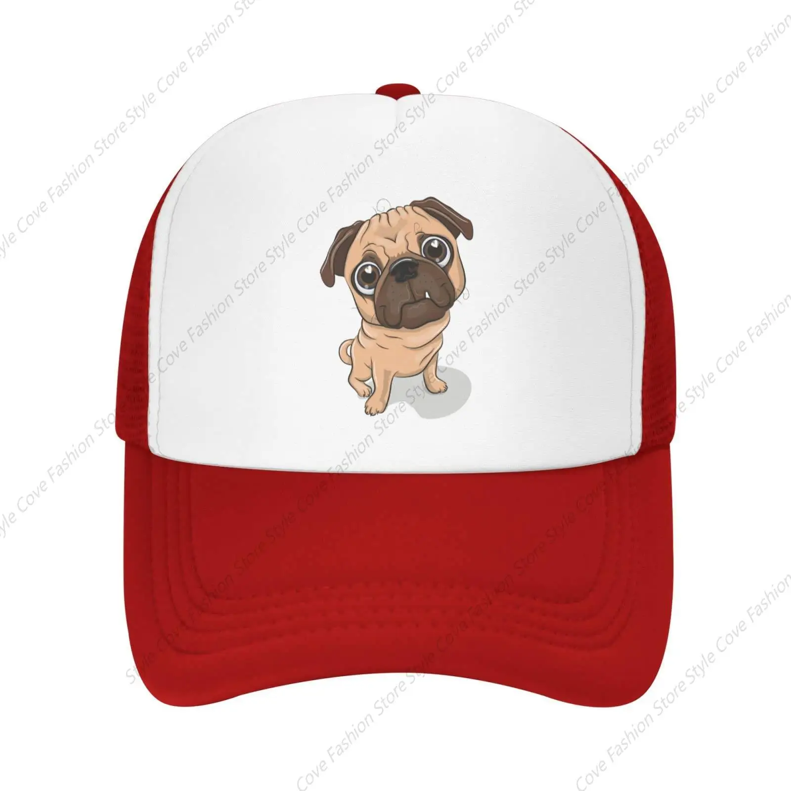 

Mesh Dad Hat Adjustable Washed Cartoon Pug Dog Cute Baseball Dad Cap Funny Distressed Ball Trucker Cap for Women Men Unisex