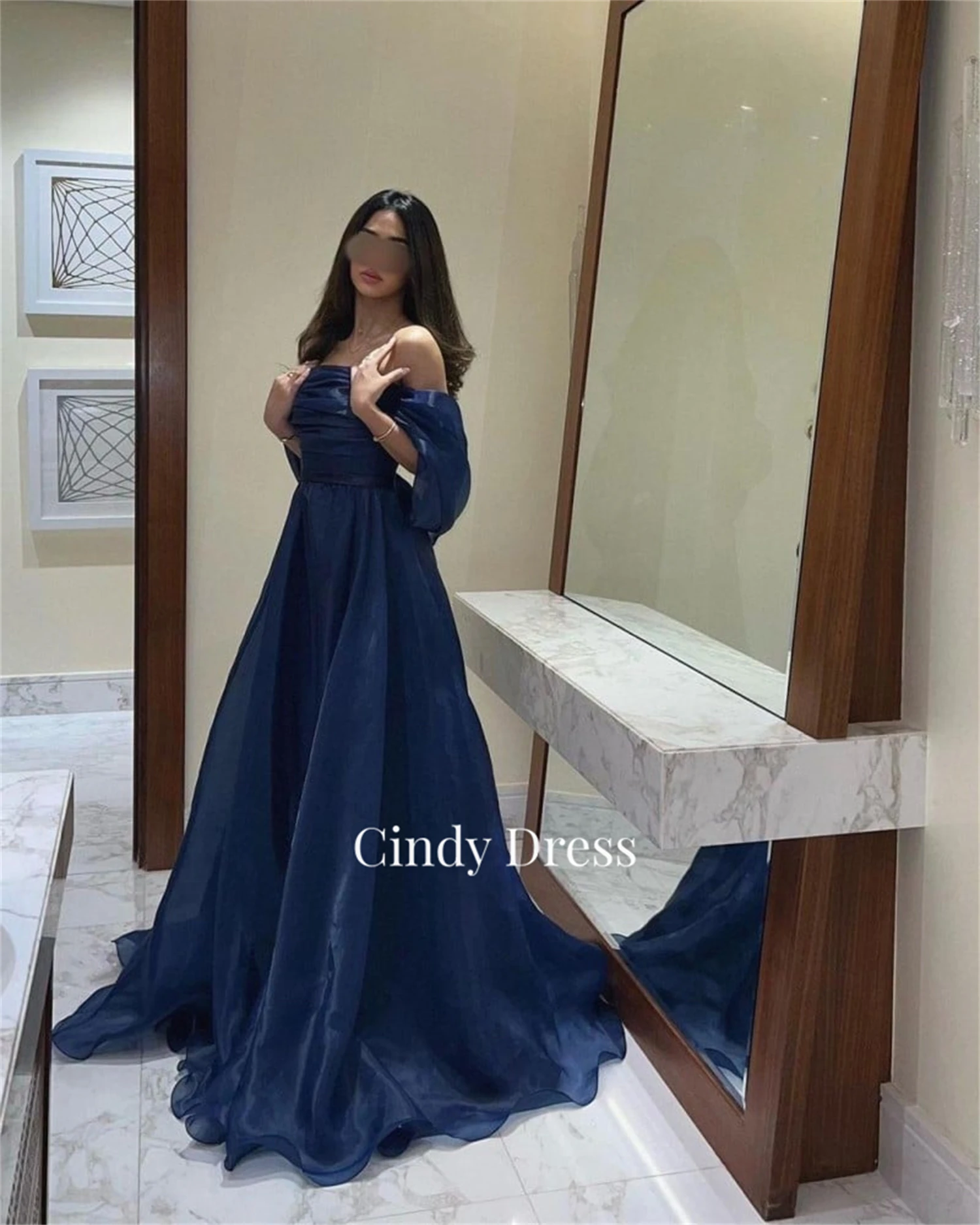 

Cindy Evening Dress Line A Organza Navy Blue Party Dresses Woman Formal Women Wedding Guest Luxury 2024 Female Gala Prom Midi