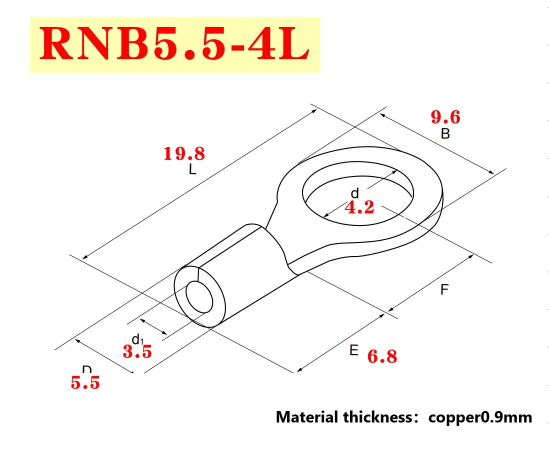 10 Pcs RNB 5.5-3/3.5/4L Type 12-10 AWG Non-Insulated Rings