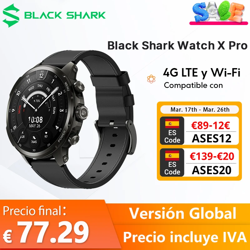 Versione globale Black Shark Watch X Pro 4G Android Smartwatch 1.75 AMOLED Display 2MP 180°