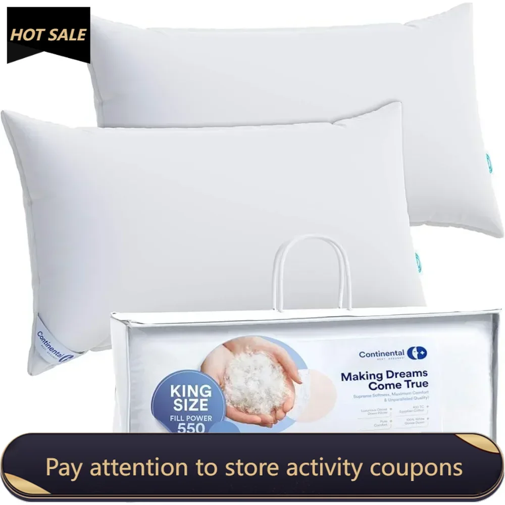 

Medium King Set of 2 100% White Down Pillows 30 Ounce for Supporting Back Side and Stomach Sleepers Freight Free Pillow Sleeping