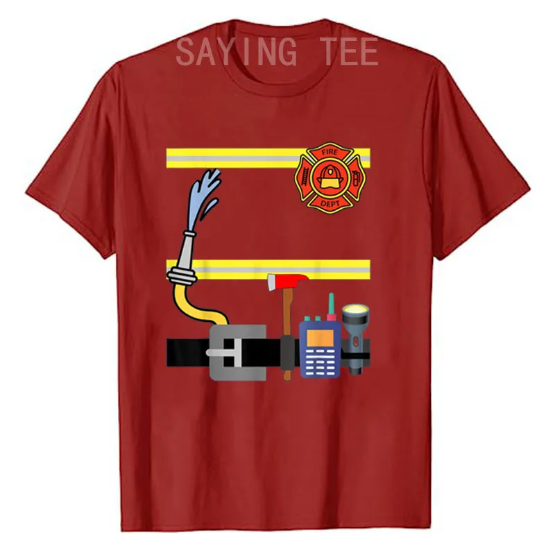 Feuerwehrmann Halloween DIY Feuerwehruniform Lazy Kostüm Anzieh-T-Shirt Y2k Fantastisches Feuerwehrmann-Grafik-T-Shirt Persönlichkeits-Streetwear – Detail 9