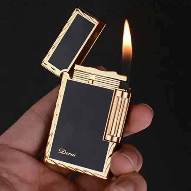 2025 Black Loud Sound Steel Tone Lighter Inflatable Grinding Wheel Open Flame Side Firing High-end Gift Lighters Smoking