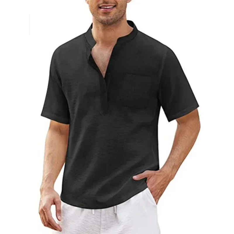 Summer Cotton Linen Shirts For Men White Social Shirt Blouses Men Clothing Polo Formal Shirts General Casual Top Soccer t Shirt