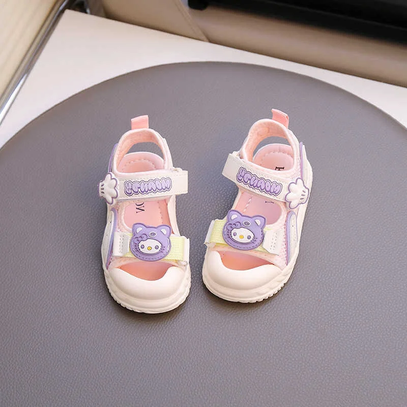 

Летние сандалии Sanrio для девочек «Hello Kitty», кавайные туфли на плоской подошве, пляжная обувь, модная нескользящая износостойкая подошва с героями мультфильмов аниме