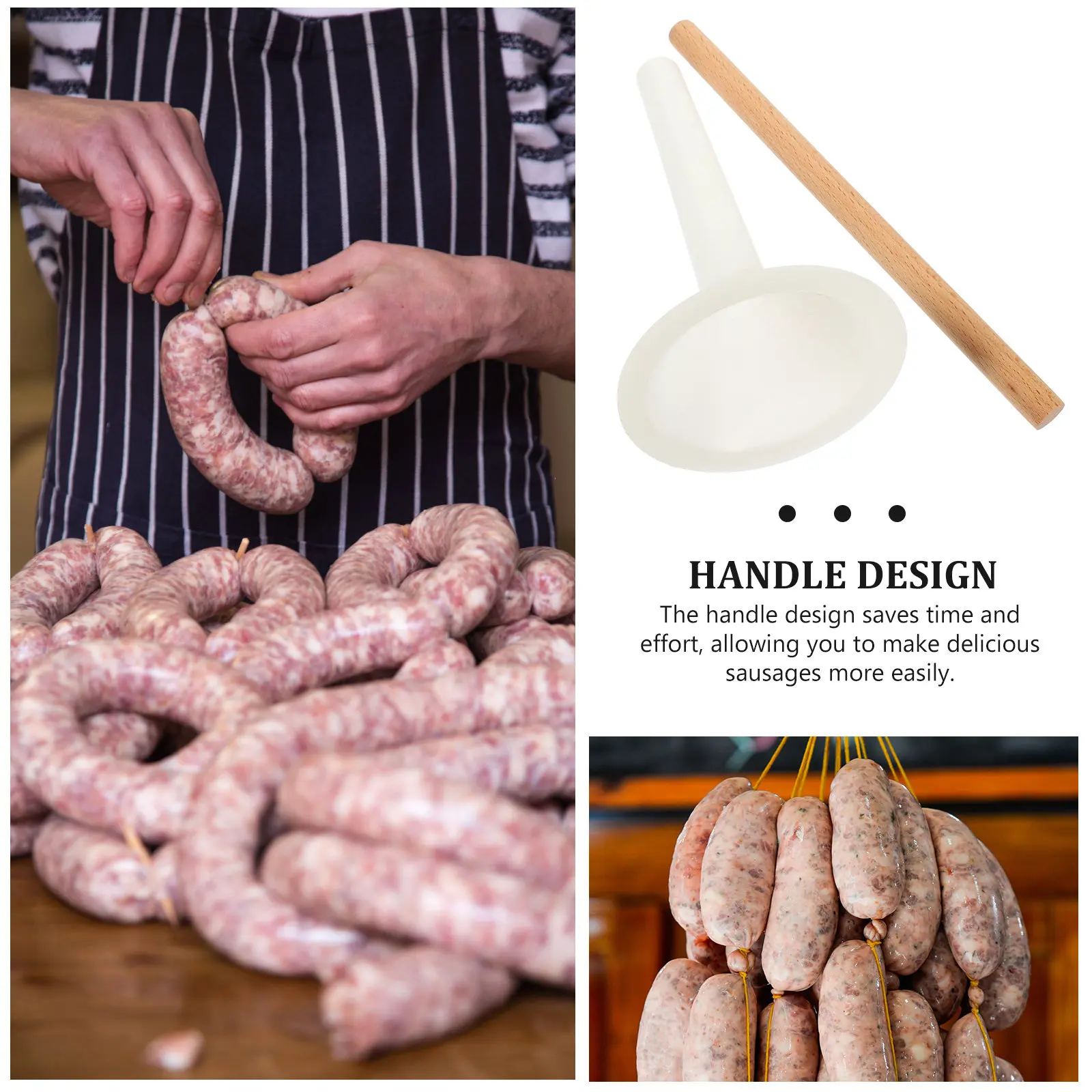 

1Set Portable Sausage Filler Manual Stuffer Machine for Home Use Wood Handle Design Labor Saving Sausage Making Tool