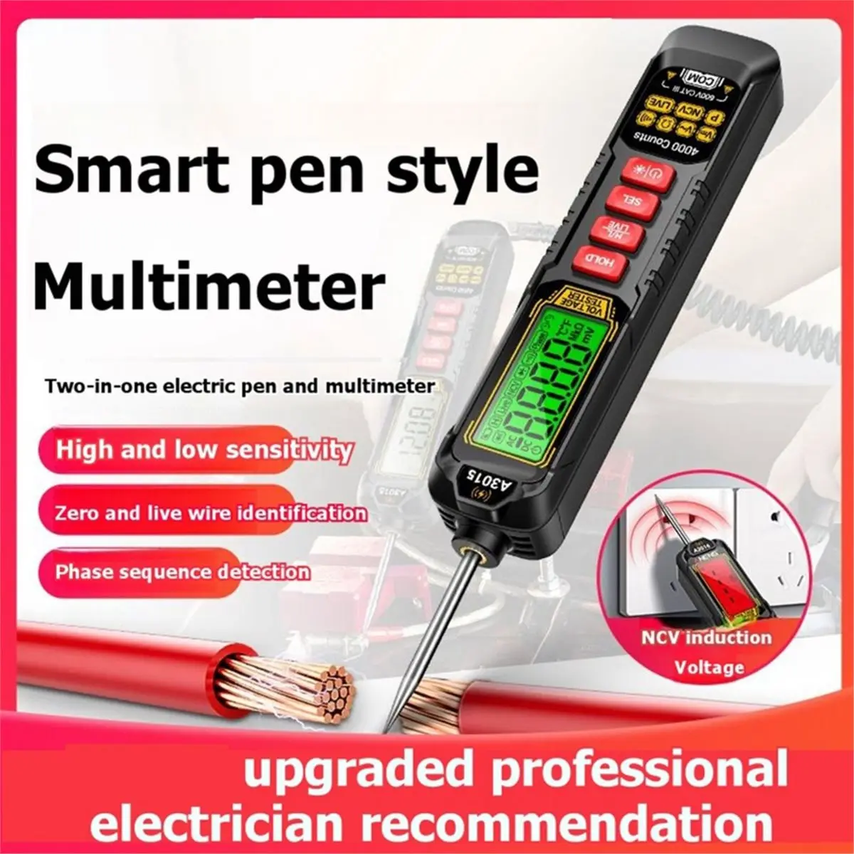 update. A3015 Digital Multimeter Car Voltage Tester Pen AC/DC Voltage 600V Non-Contact Phase Sequence Detection Voltage Test