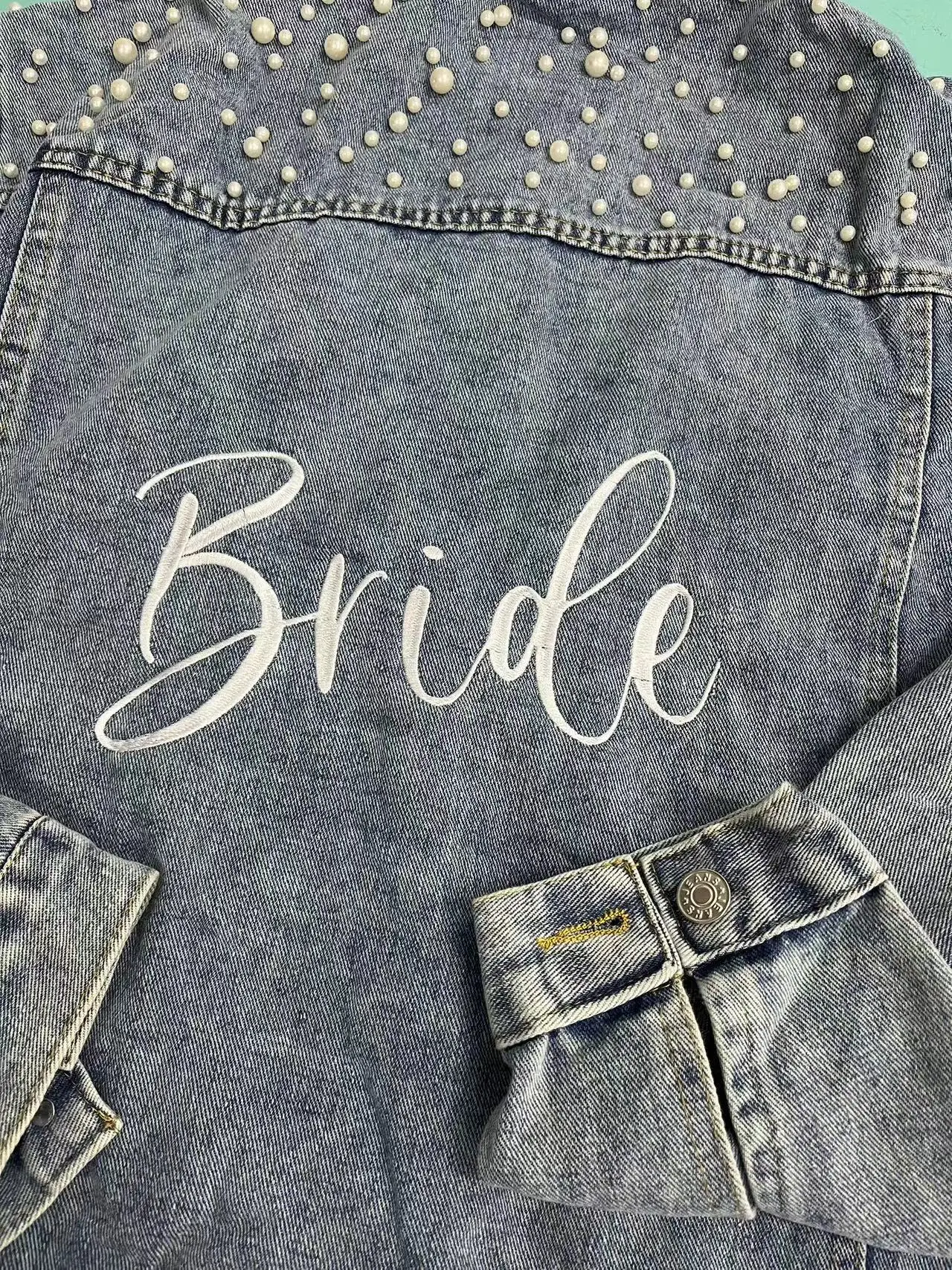 Wedding Embroidery Jeans Jacket Coat with Pearls Custom Personalized Denim Jacket Embroidered Bride Denim Shirt Future Mrs Coats