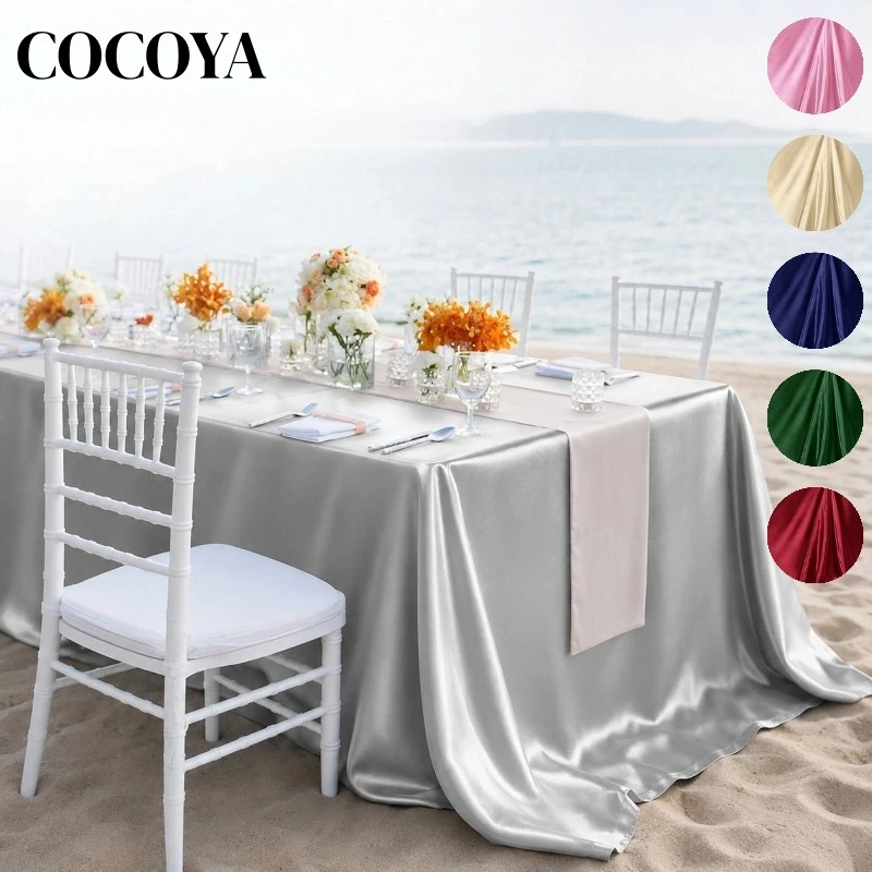 Satin Party Tablecloth Table Cover Wedding Rectangle Bright Silk Table Cloth Smooth Fabric Luxury Wedding Banquet Decoration