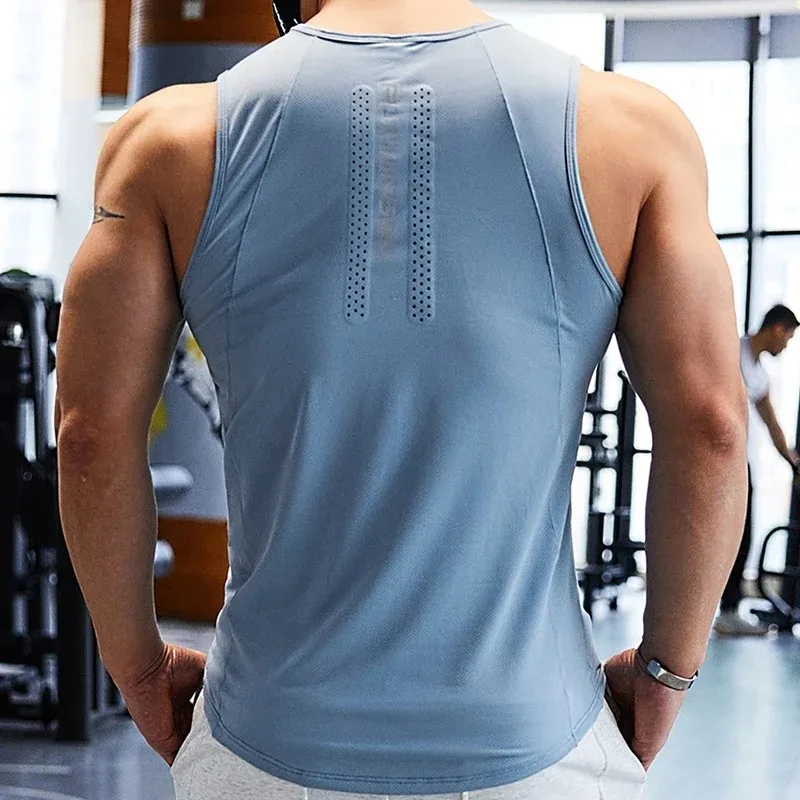 Men's Running Vest Outdoor Exercise Marathon Sleeveless Vest Mesh Sportswear Gym Jogging Fitness T-shirt