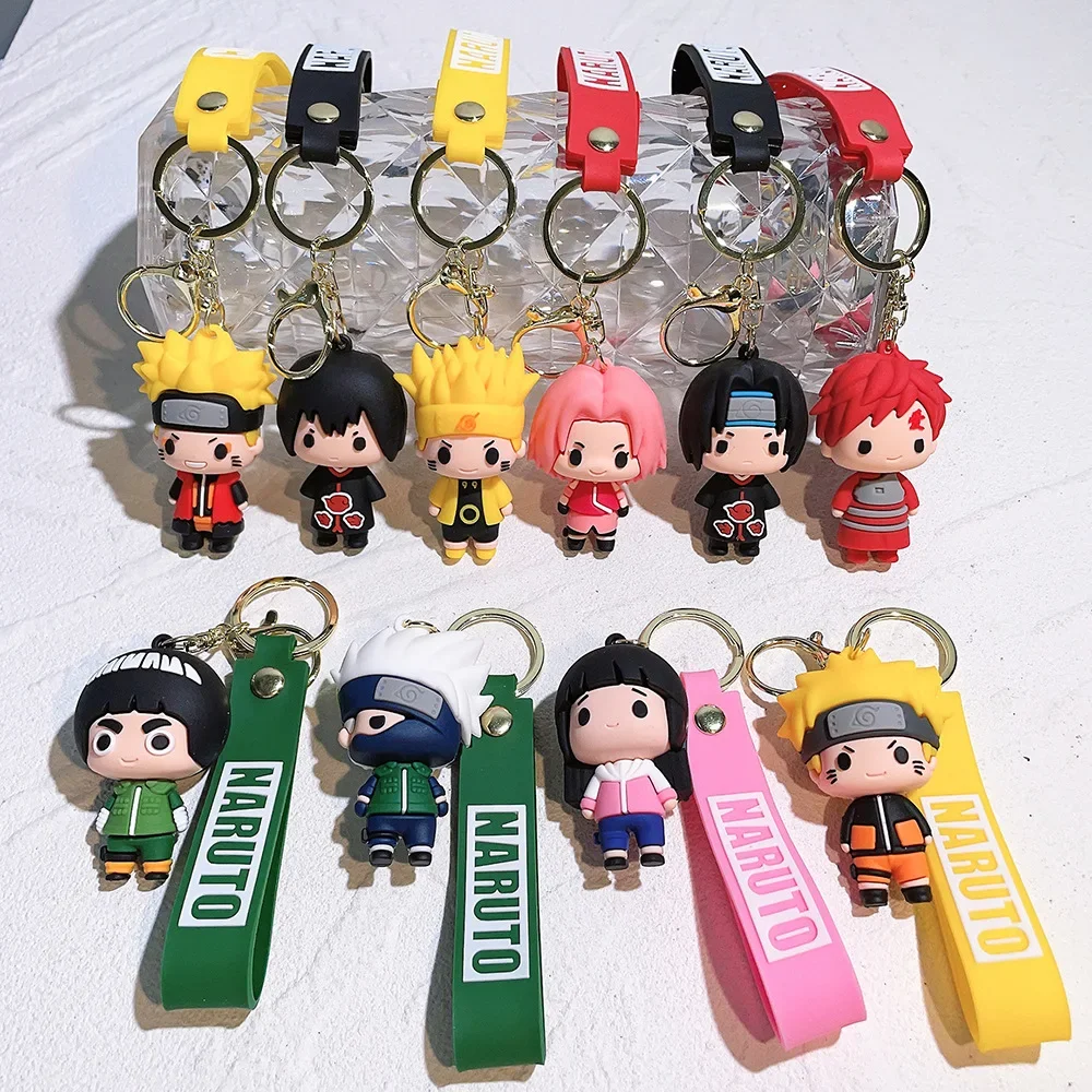 Popular Naruto Anime Keychains for Men Kawaii Sasuke Mini Doll Car Keyring Kakashi Anime Peripherals Keychain for Bags Kids Toys