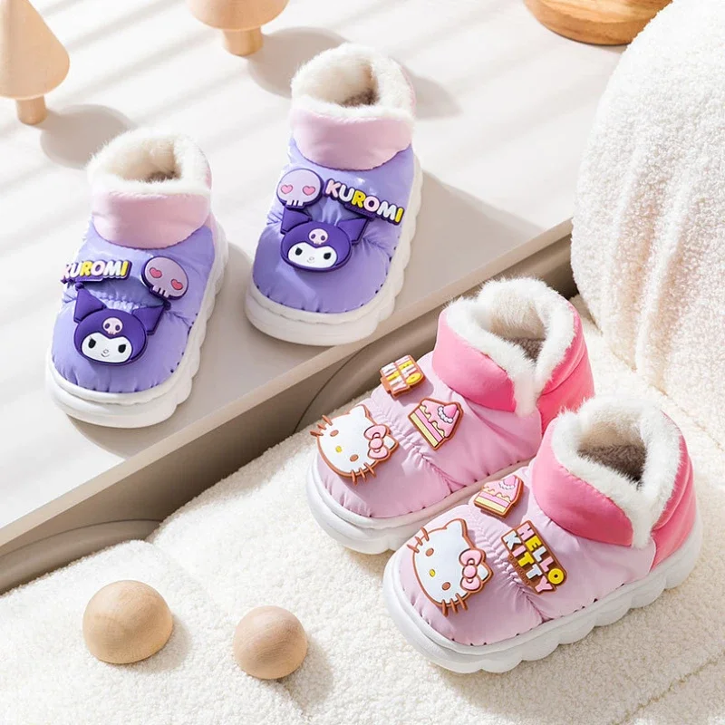 Sanrio Kuromi Kids Snow Boots Children Cotton Shoes Cosplay Warm Waterproof Thick Soled Comfortable Short Cartoon Shoes Winter