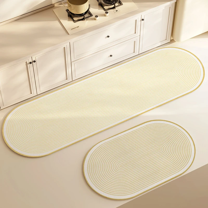 

Oval Striped PVC Carpet Waterproof Oil-proof Kitchen Decorative Rugs Minimalist Solid Lines Carpets Luxury Home Dinner Room Rug