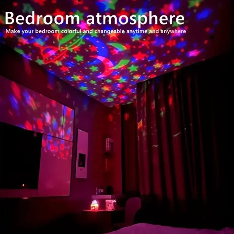 Colorful LED Starry Sky Projector Light Rotating Magic Ball Moon Star Night Light Bedroom Atmosphere Lamp For Home Decoration