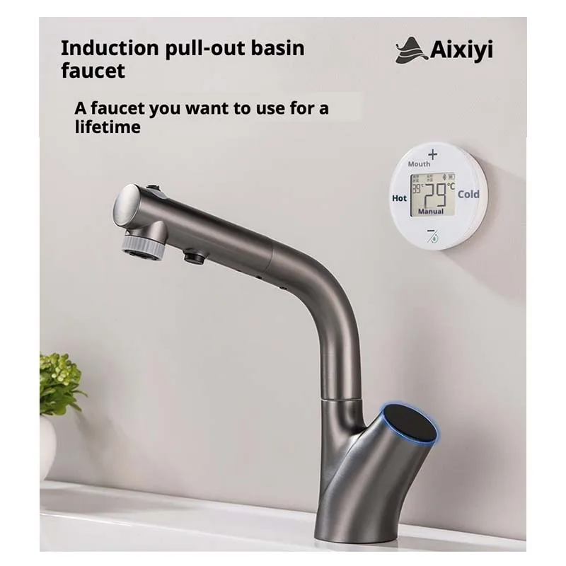 

Aixiyi Smart induction instant heating countertop basin faucet thermostatic adjustable lift pull-out faucet white