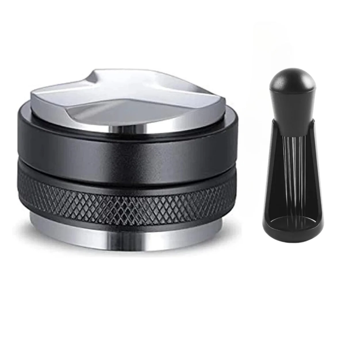 51/53/58mm Coffee Distributor & Tamper, Dual Head Coffee Leveler Fits, Adjustable Depth-Espresso 3Angled and Flat Tampers