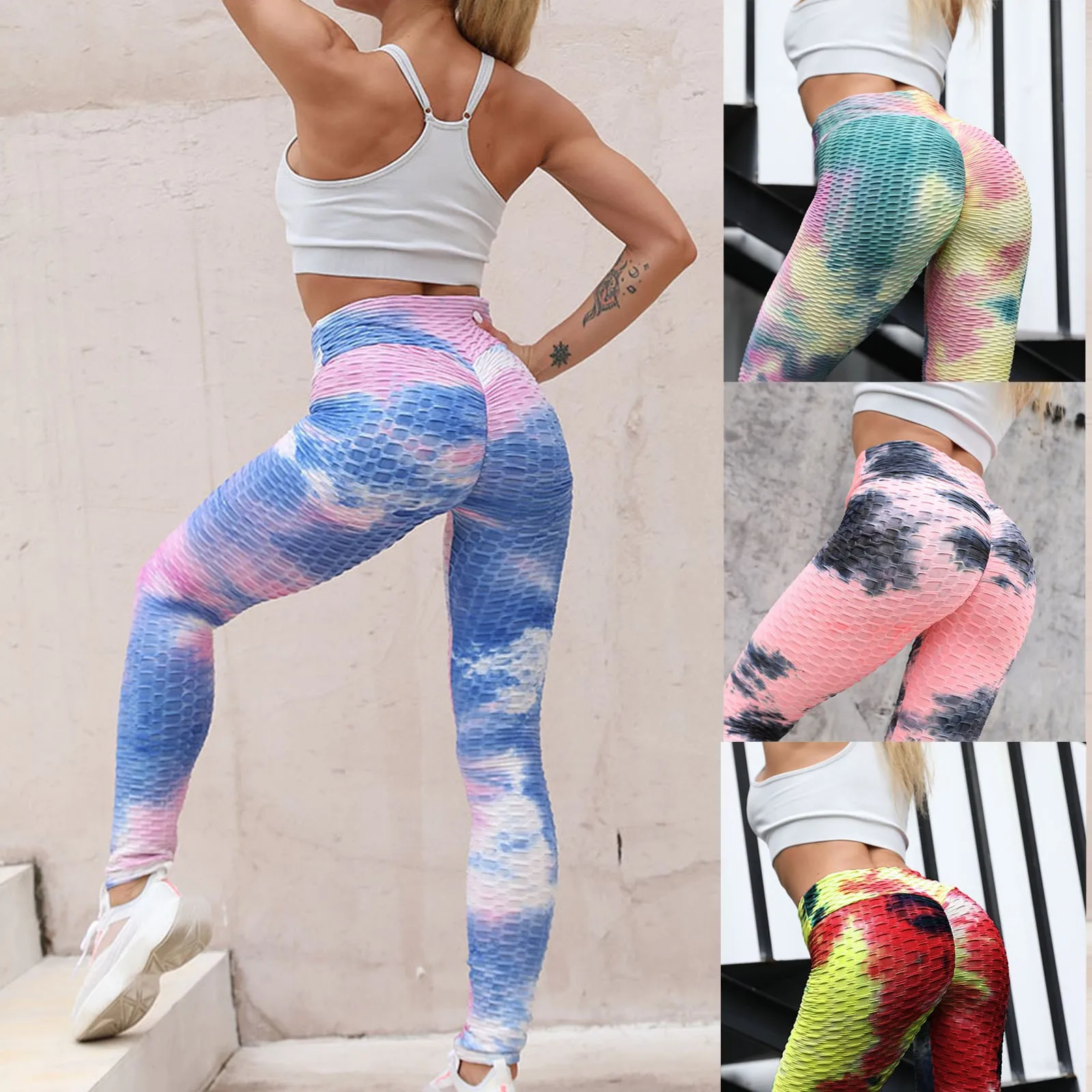 Pantaloni da yoga Tie Dye Leggings senza cuciture Push Up Donna Sport Fitness Contorno Yoga Pantaloni da corsa Collant in nylon elastico Legging