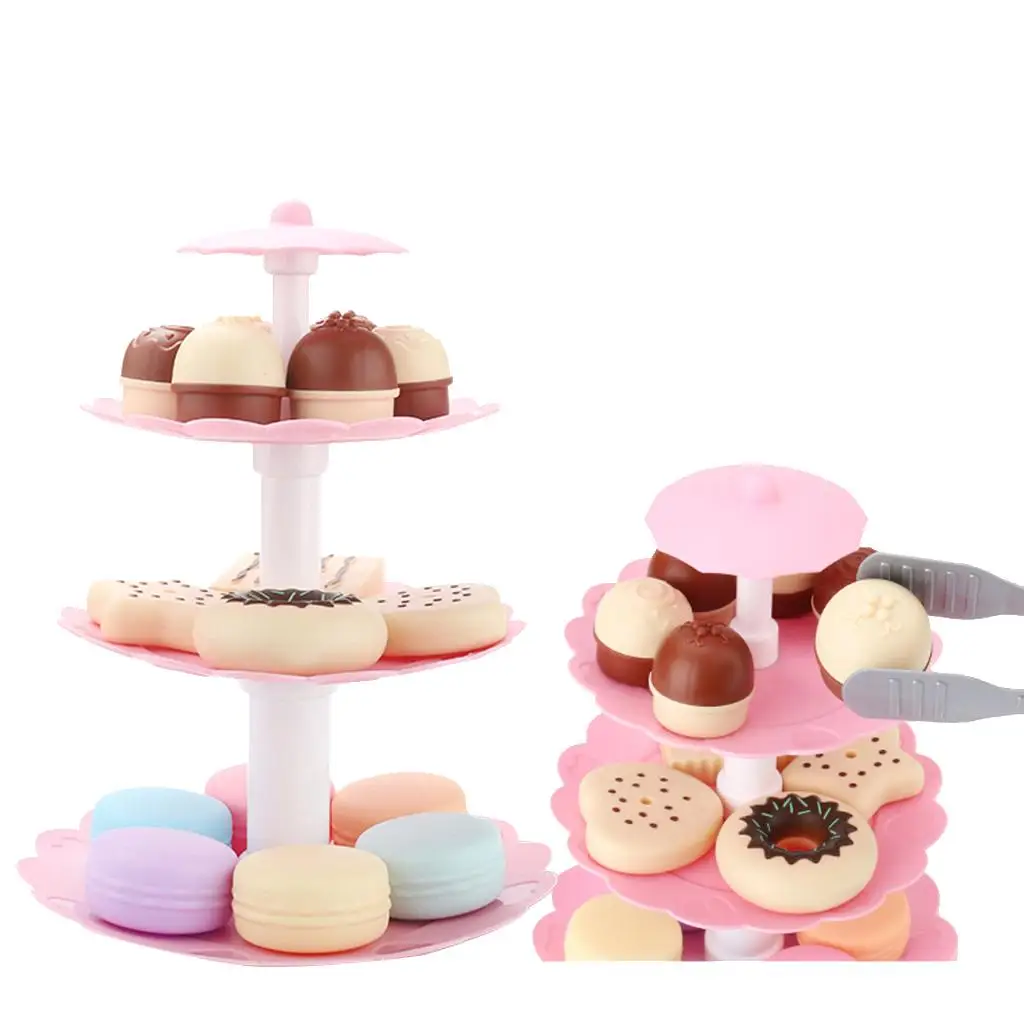 Pretend Tea Set Toy para Sobremesas, Torre com bolos sortidos