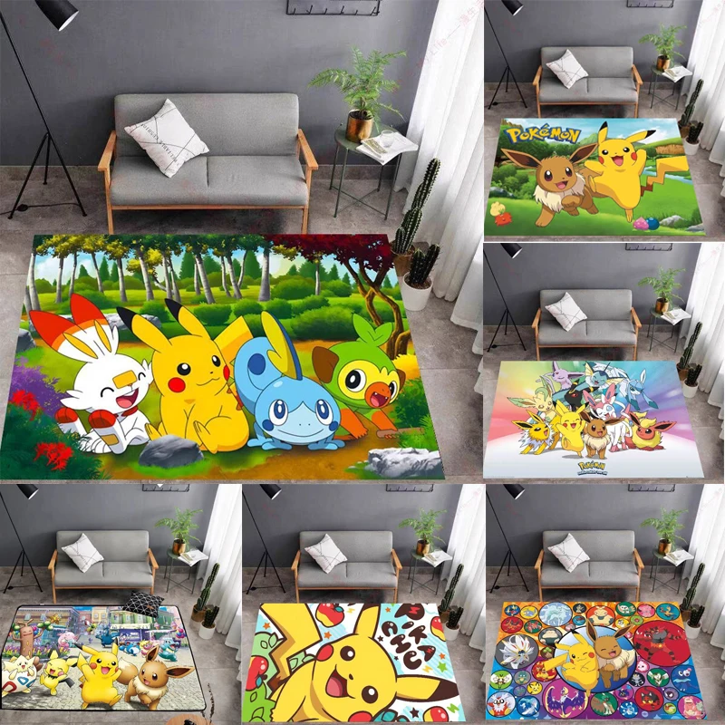 

MINISO Disney Cartoon Pikachu Kids Bedroom Bedside Carpet Non Slip Floor Mats Sofa Coffee Table Rugs for Home Living Room Decor