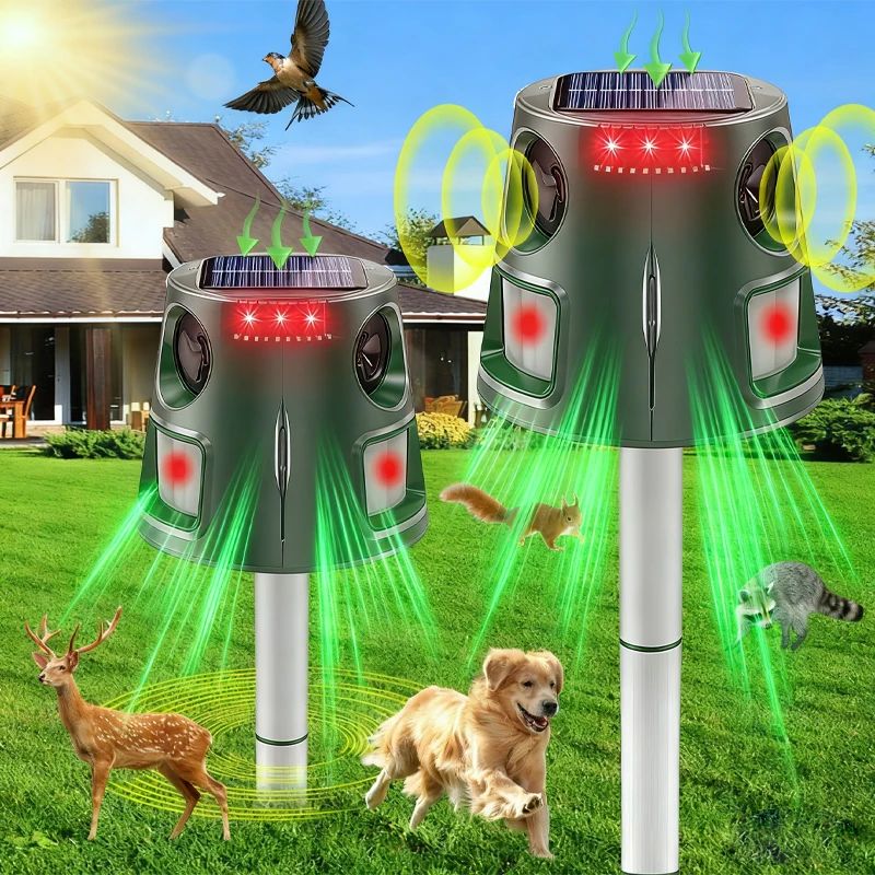 1-個の新しい-360-度三面全方位動物忌避-led-ライト、コウモリやキツネを追い払うための点滅音声アラーム