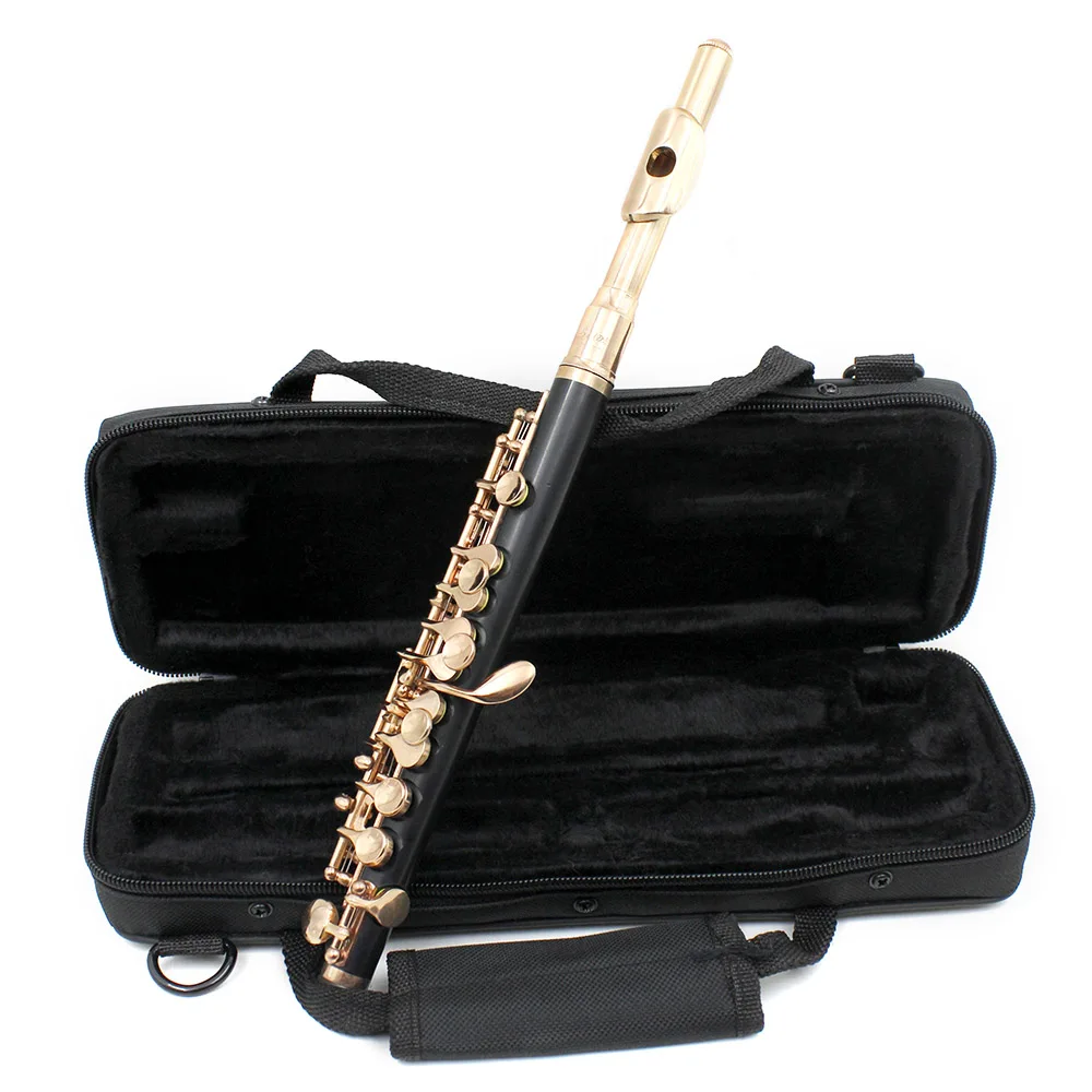 SLADE Piccolo C Key Black Gold C-shaped Piccolo with Box Cleaning Cloth Rod Gloves Set for Beginner Students