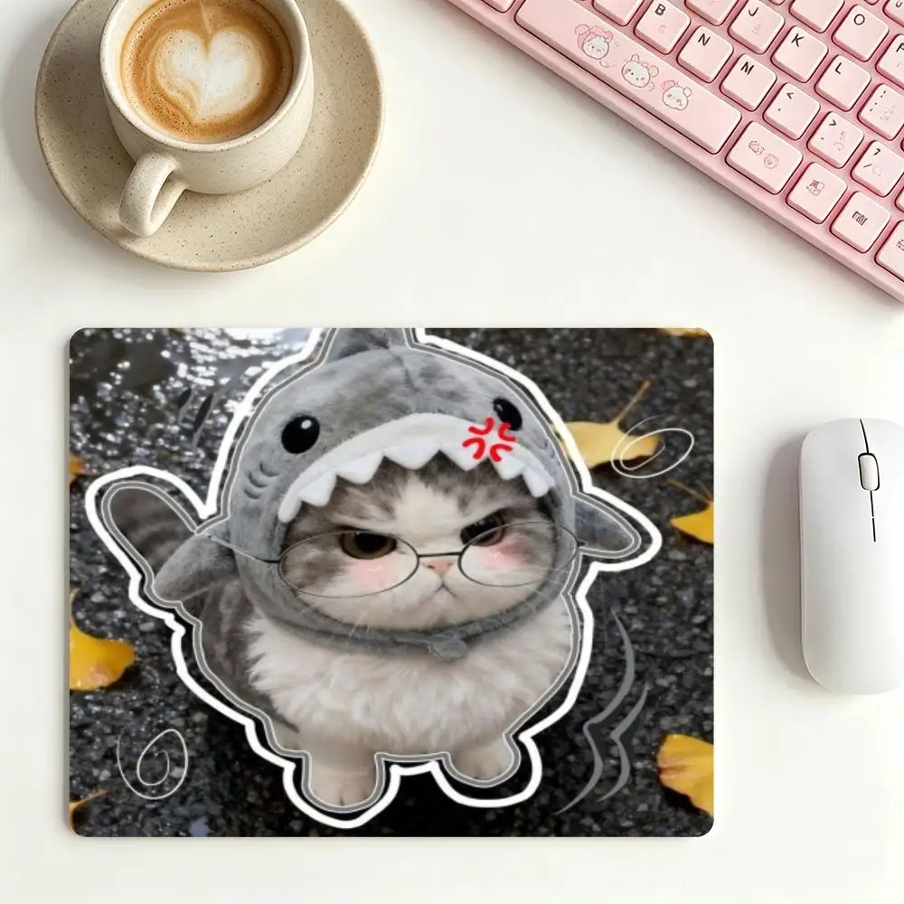 Adorable Cat Wearing Shark Hood Cute Sticker Style Designed For Laptop Office Desktop Keyboard Mat
