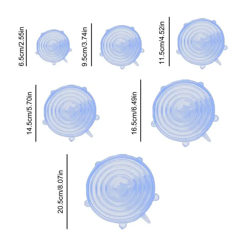 Эластичные Чехлы для мисок, 6 шт., прозрачные герметичные растягивающиеся крышки для мисок, многоразовые пищевые крышки для банок для дома и кухни