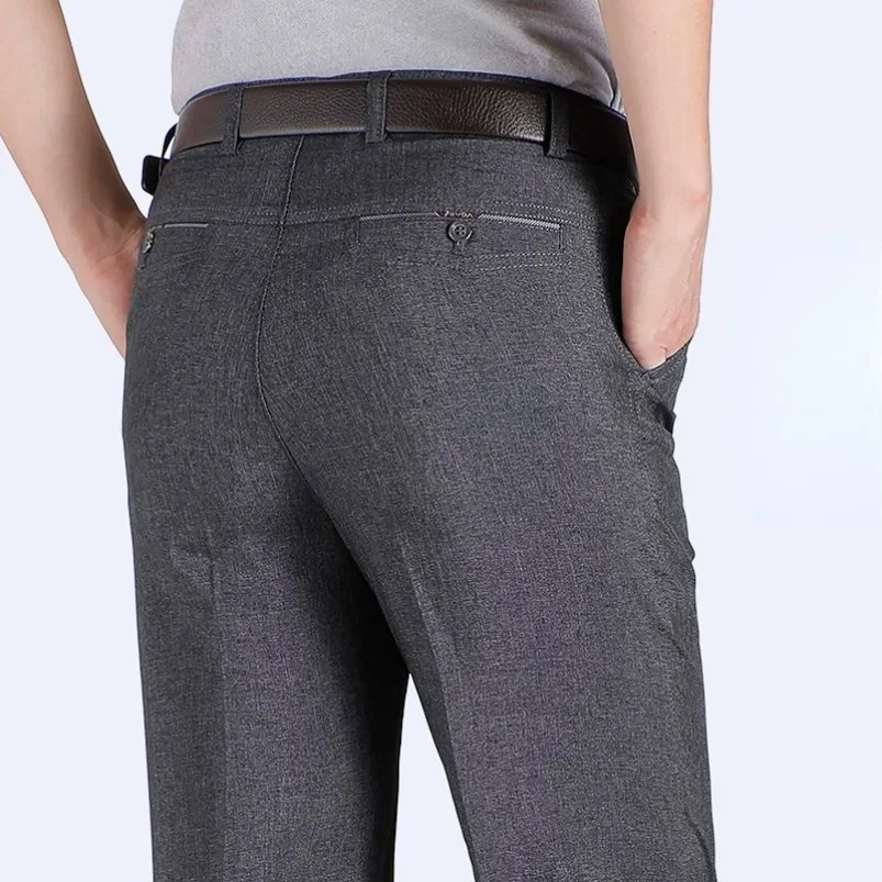 YYQWSJ-Pantalones formales delgados para hombre, traje holgado, elástico, grueso, negro, azul y gris, talla grande, oficina, verano y otoño