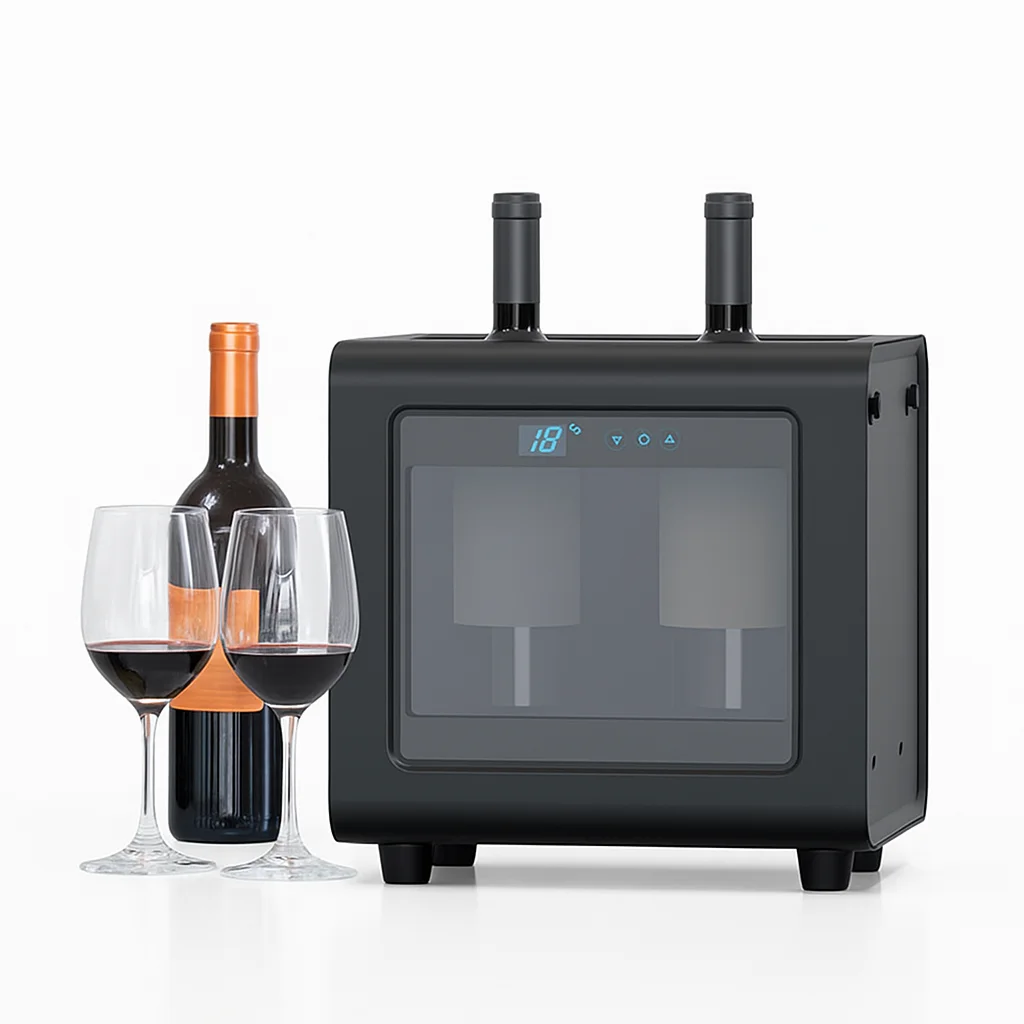 

360 ° Электронное охлаждение с системой циркуляции холодного воздуха Мини-винный шкаф для 2-бутылок Ведра для льда и ванн для напитков