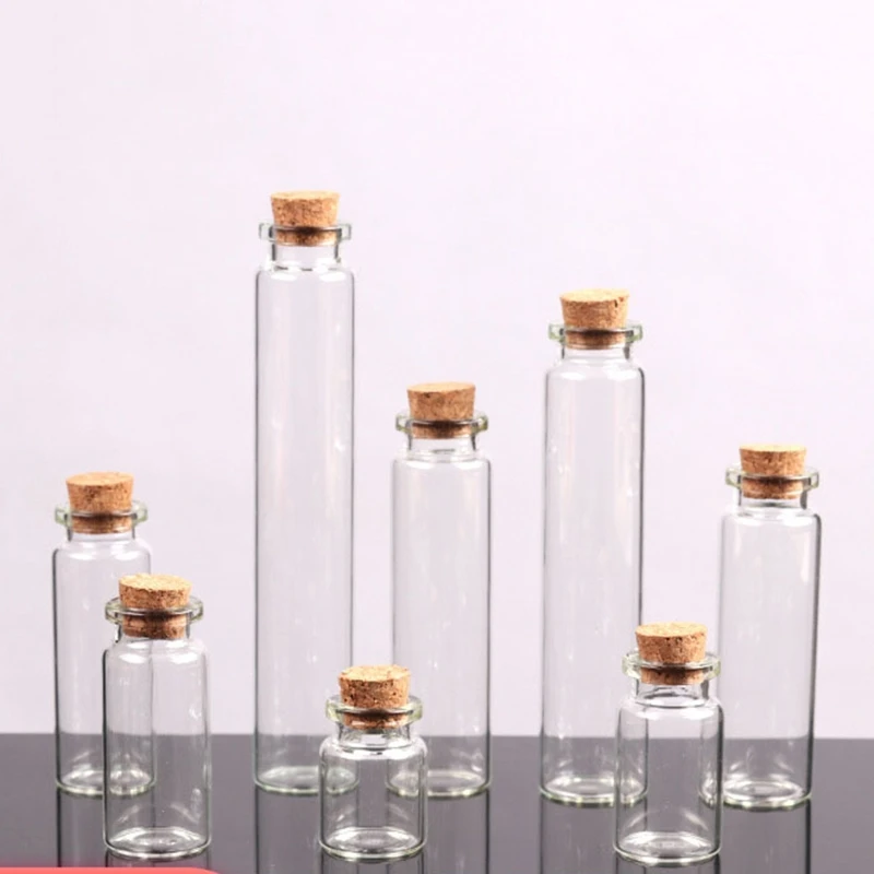 7ml-20ml Small Bottles with Cork Stoppers Tiny Vials Small Clear Glass Jars Lids Storage Dropshipping