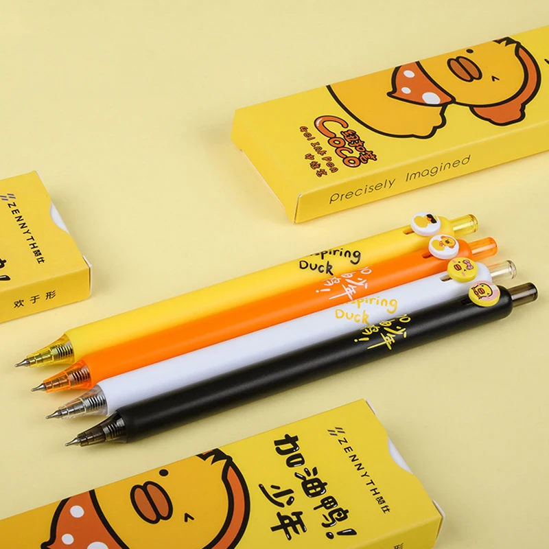 4PCS/Set Duckling Series Button Gel Pen Cute Gel Ink Pen Quick Drying Writting Pen For Student High Quality Pen Office Supplies