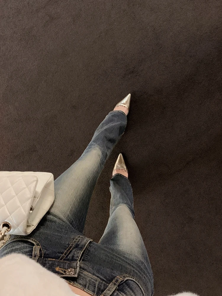

Fashionable Retro Washed Micro Flared Denim Jeans Women's Slimming Elastic Butt Lifting Bell Bottoms High Waist Cotton Stretch