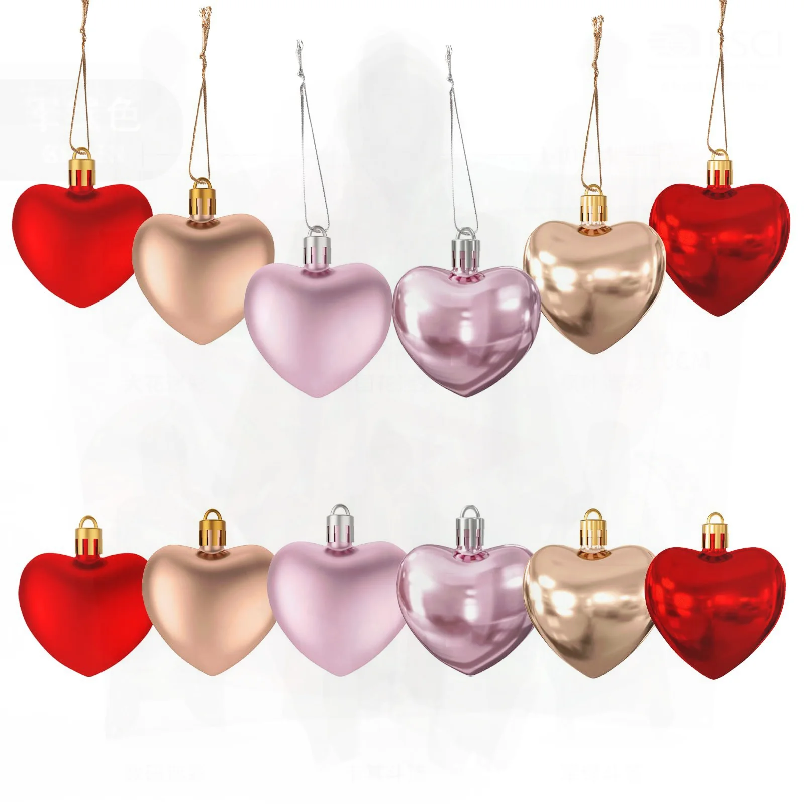 

12Pcs Love Christmas Tree Pendant Christmas Heart Electroplating Ball Home Decor Wedding Party European Style Gold Red Silver