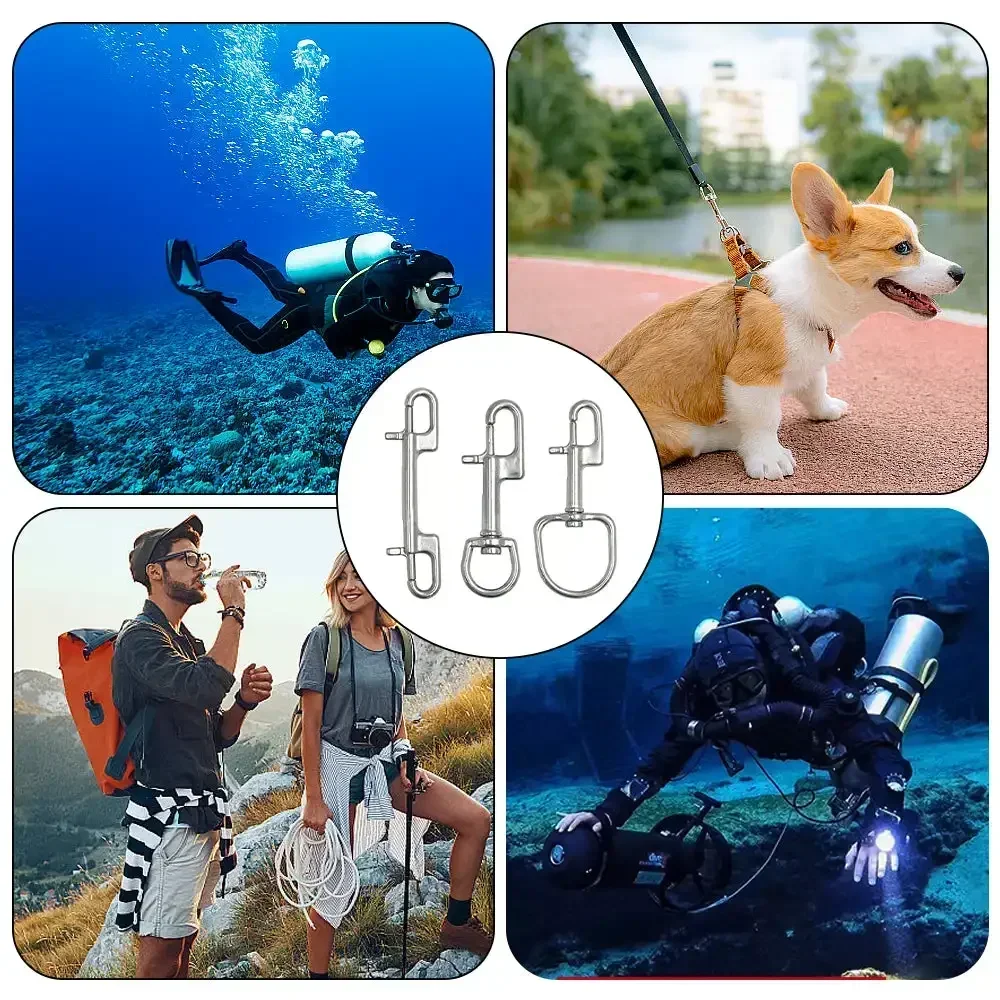 304 Stainless Steel Swivel Eye Bolt Spring Snap Hook Double Head Hook Marine Diving D Ring Snap Hooks With Swivel