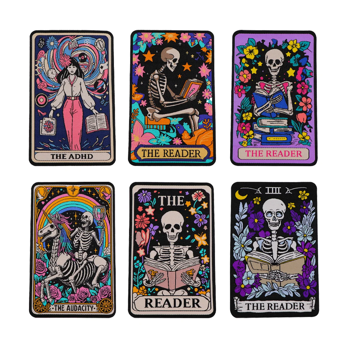 'The ADHD'Quotes Embroidered Patch for Clothing Jackets Skull Tarot Card Patch DIY Iron on Patches Applique Accessories Stickers