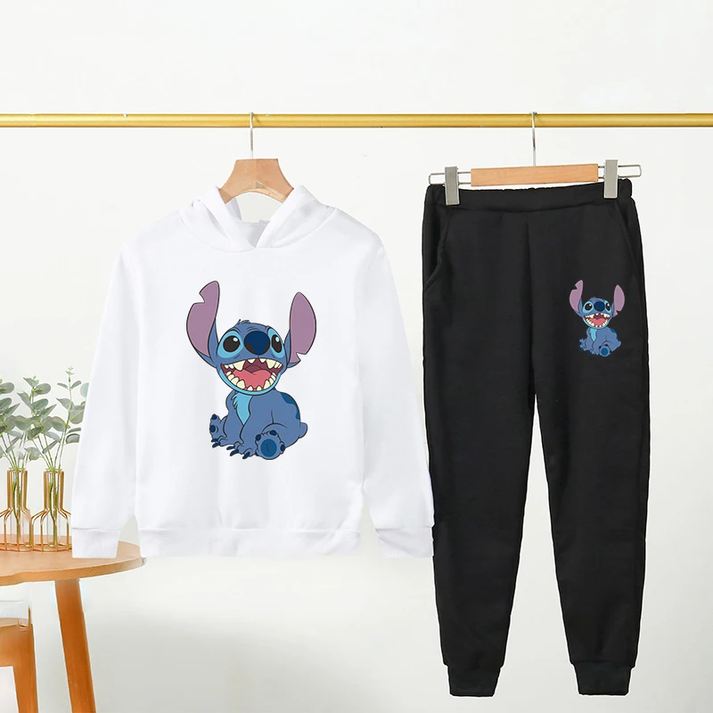 

Spring Autumn Disney Stitch Cartoon Children Hoodie + Pants Suit 2pcs Set Fashion Kid Clothing Boys Girls Sweatshirt Sportsuit