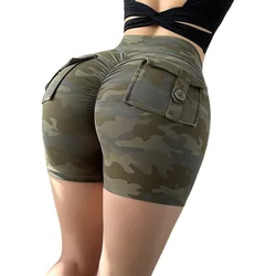 Summer Camouflage Yoga Shorts With Pocket Women's Quick-drying Workout Sports Elasticity Push Up Fitness Gym Wear Clothing