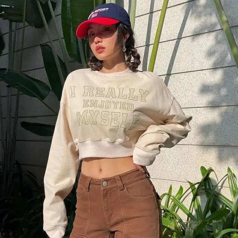 

American Vintage Letters Print Crewneck Sweatshirt Women Autumn Y2k Tops Oversized Girls Streetwear New Gothic Fashion Pullovers