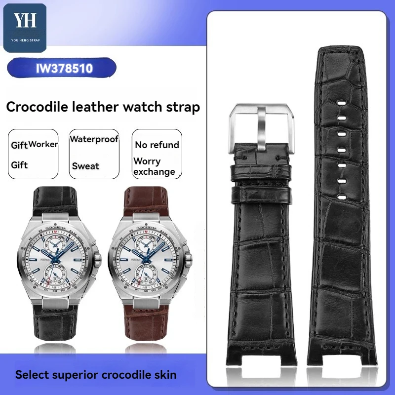 For IWC Engineer Series IW378510 Special Notch High Quality Crocodile Lea/ther Wristband Genuine Alligator Bracelet Black Brown