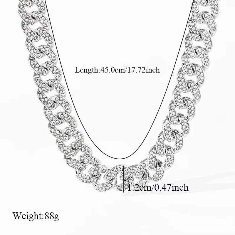 EILIECK Silberfarbenes Dickes Kubanisches Halsketten-Armband-Set für Frauen Neue Punk-Zirkon-Kette Wasserdichter Schmuck Party-Geschenk Bijoux – Detail 3