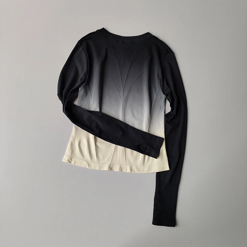 Schlankmachendes Sport-T-Shirt, Fitnessanzug für Damen, eng anliegendes, schnelltrocknendes Oberteil, Yoga-Anzug, Trainingskleidung, schmal geschnitten, lange Ärmel – Detail 8