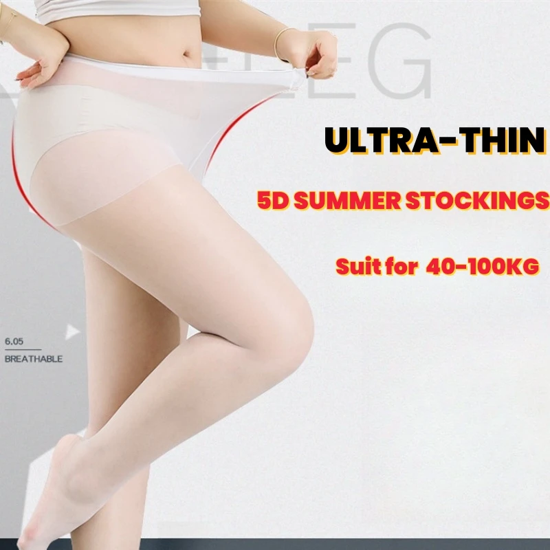 5D Plus Size Sexy White Tights  for Women Breathable Transparent Pantyhose Spring Summer Nylon Tights Stretchy Stockings Female