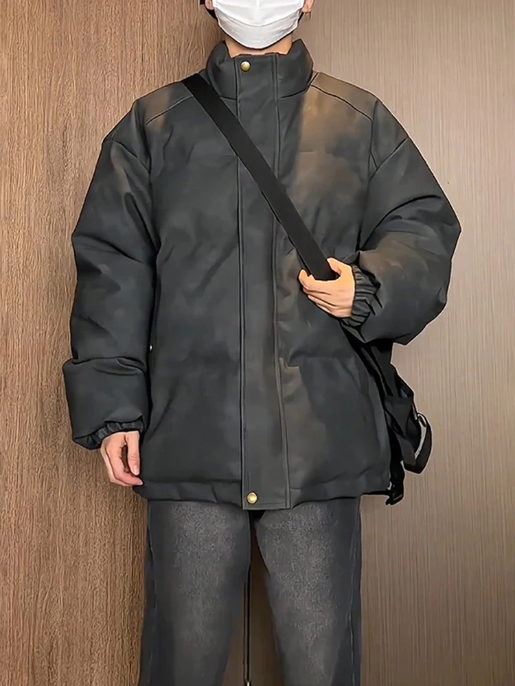 

Мужская зимняя утепленная куртка из искусственной кожи Bla PU с воротником-стойкой, повседневная, модная, водонепроницаемая