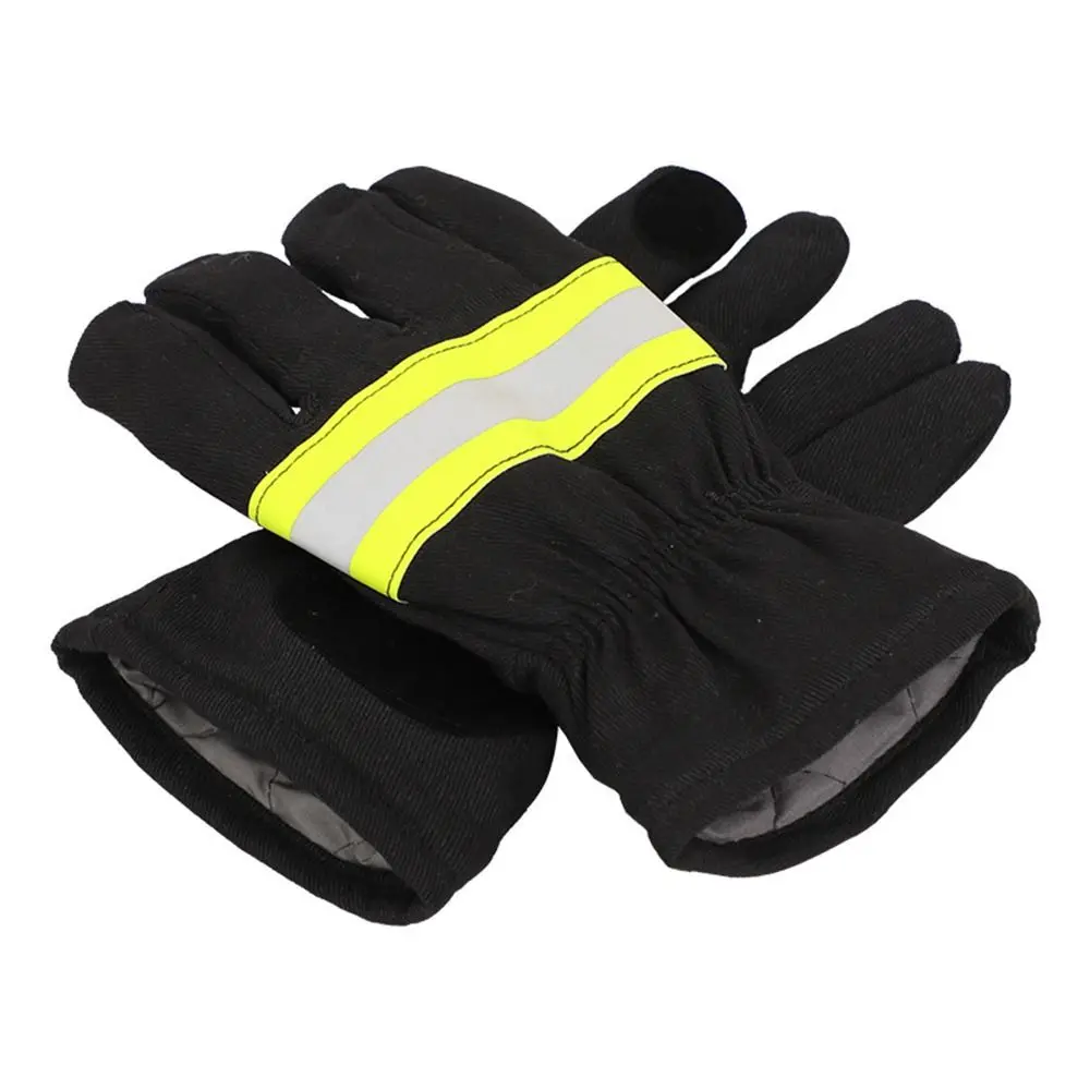 Black Fireman Gloves Firefighter Training Reflective Strap Fire Proof Gloves Flame Retardant Thicken Fire Resistant Gloves