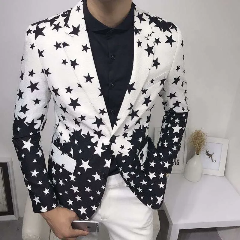 Star Print Slim Fit Blazers 2024 New Men\'s Club Dress Groom Tuxedo Men\'s Formal Wedding Prom Suit Jacket Brand Costume Homme