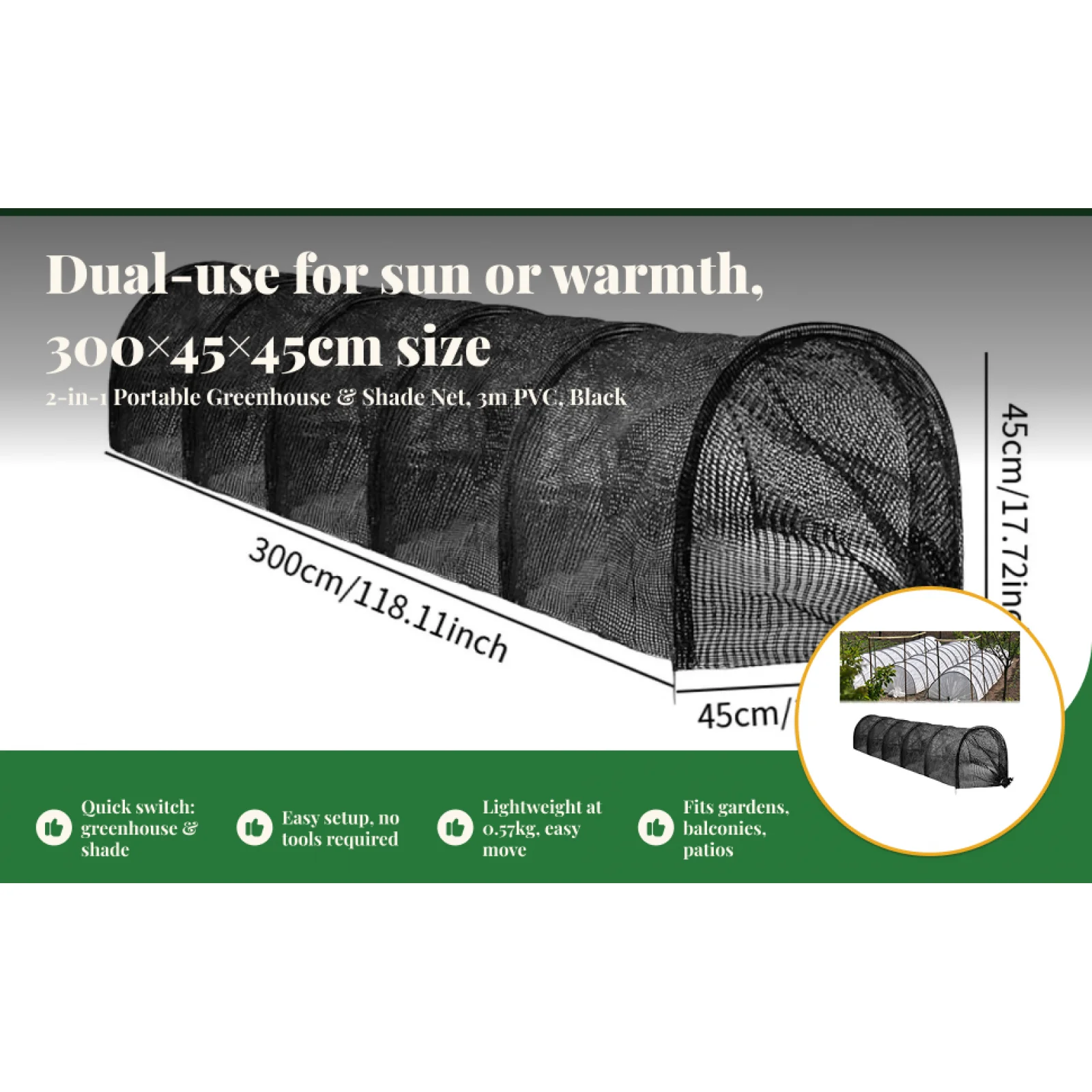 Heavy Duty Garden Tunnel Plant Cover Easy Setup Sun Protection for Balcony Yard and Urban Outdoor Use