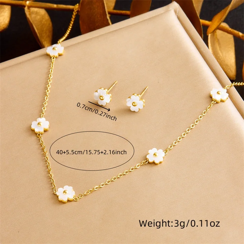 DIEYURO 316L Stainless Steel Pearl Butterfly Flower Golden Necklace Earrings For Womens 2024 New Party Gift Fashion Jewelry Set