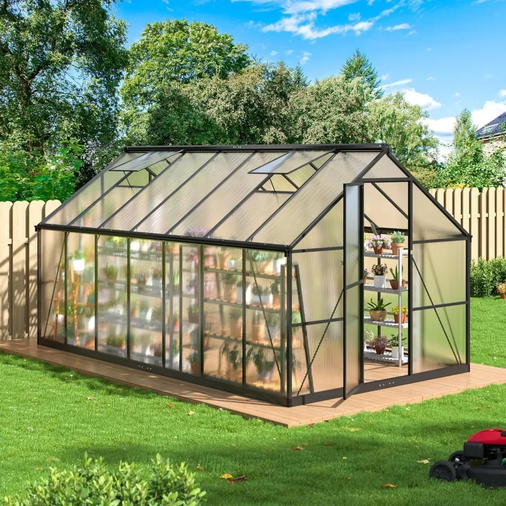 Outdoor Greenhouse, Quick Installation Structure Greenhouse with Ventilation Windows, Garden Aluminum Greenhouse