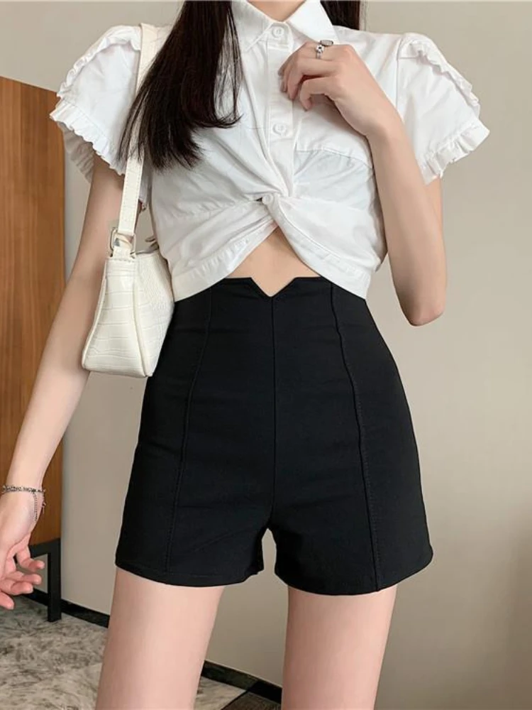 Schwarz Sexy Shorts Frauen Dünne Koreanische Mode Hohe Taille A-line Casual Alle-spiel Streetwear Harajuku Trendy Ulzzang Frauen Chic