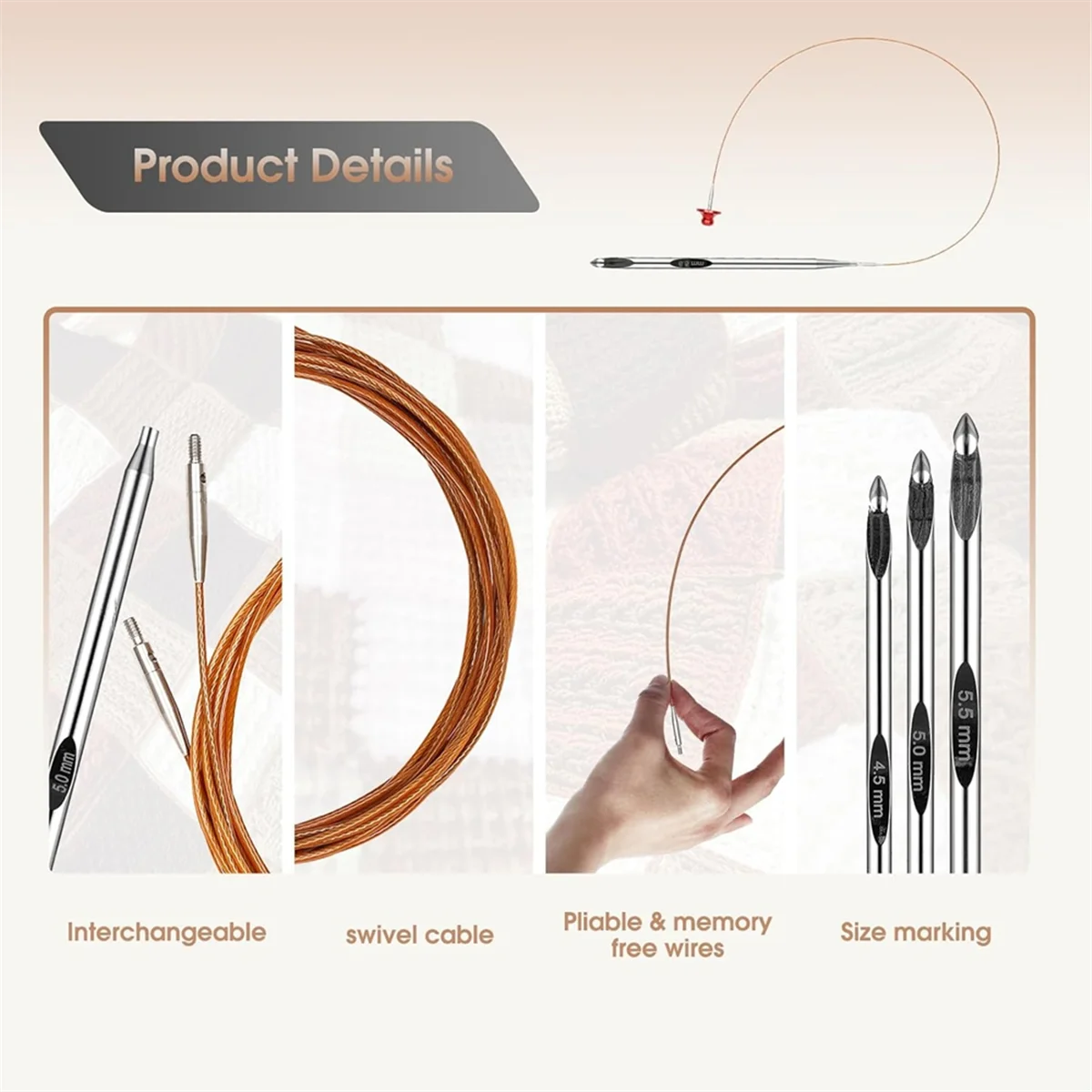 ABJG-مجموعة خطافات كروشيه تونسية مع كابل 6 بوصة من الألومنيوم قابلة للتبديل مجموعة خطافات كروشيه 3 مم - 10 مم